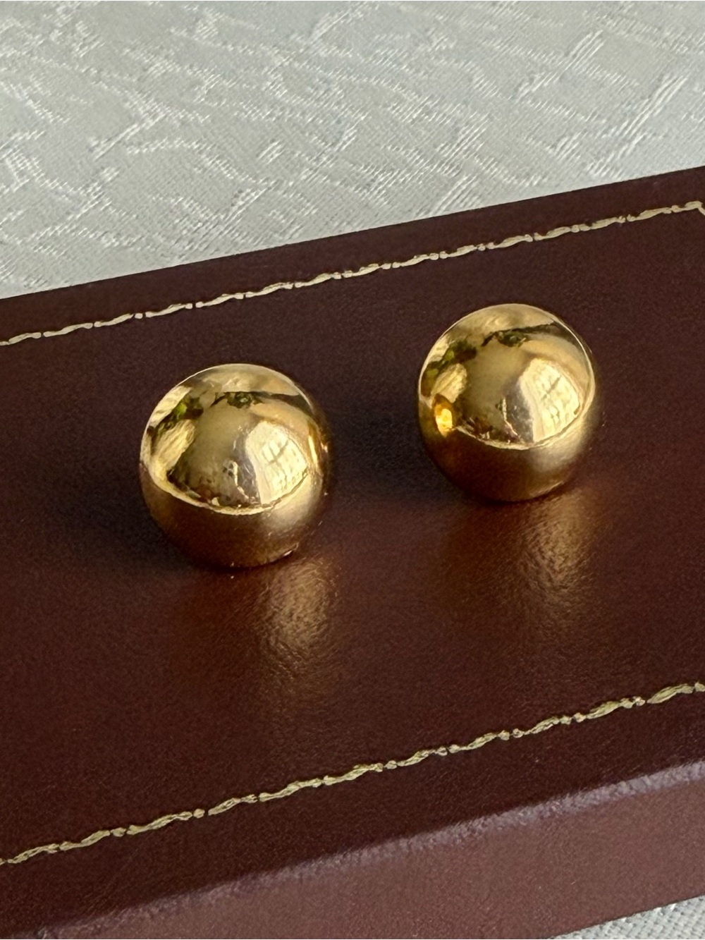 Vintage Art Deco Style Yellow Gold Tone Domed Round Stud Style Pierced Earrings